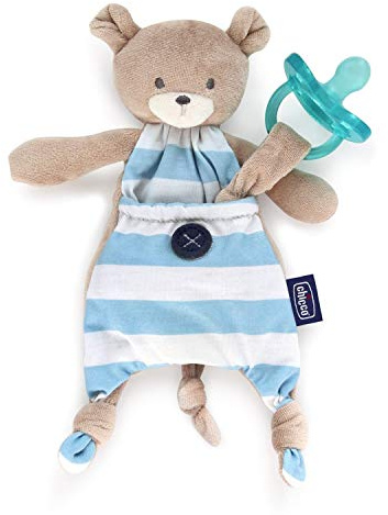 Chicco Pocket Friend - El Amigo del Chupete, Portachupetes para Bebés Recién Nacidos, en Forma de Conejo, Práctico e Higiénico, para Entretener, Calmar y Mimar, Chupetero Peluche Azul
