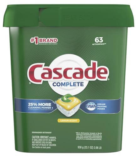 Cascade Complete Actionpacs Dishwasher Detergent, Lemon Scent, 63 Count