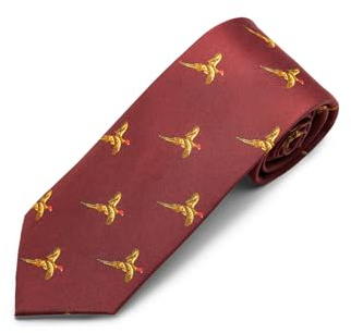 De Luxe Soie Rouge Bordeaux Volant Faisans Pays Cravate en Soie - Pays Jeu Tir …
