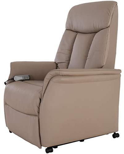 Raburg Fernsehsessel mit Aufstehhilfe, Relaxsessel mit Liegefunktion, elektrisch mit Fernbedienung, 2 Motoren, Taschenfederkern/Komfort-Polsterung, bis 120 kg, Leder/Kunstleder, Emma, Naturgrau