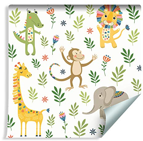 Wallepic Tapete 10m Vlies Tapete Dschungel Tiere Löwe Vliestapete 1000x53cm Wand Tapete Wohnzimmer Kinderzimmer Moderne Wanddeko Wand Dekoration