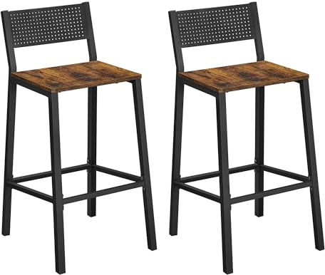 VASAGLE Sgabelli Cucina, Set da 2, Sgabelli da Bar, Sgabelli Alti per Cucina Sala da Pranzo Studio, Stile Industriale, Marrone Vintage e Nero LBC070B01
