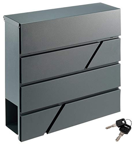 Nexos Wand Briefkasten FIN mit Zeitungsfach Anthrazit Stahl pulverbeschichtet 2 Schlüssel Postkasten 37x37x10,5 cm Design-Briefkasten Postbox rostfrei