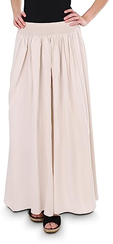 Malito Dam maxikjol, lång kjol ogenomskinlig, sommarkjol med elastiskt midjeband – 2203, Beige, 36-42