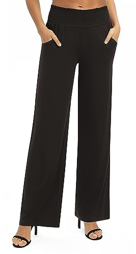 Urban CoCo Pantalones de Descanso Palazzo de Pierna Ancha para Mujer, Estilo Casual, Pierna Recta, Cintura Alta, elásticos, Negro, XXL