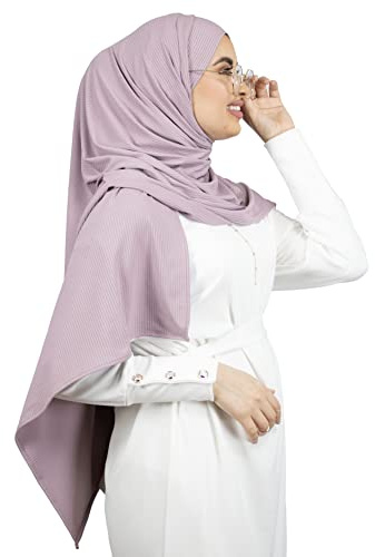 Hijab à enfiler à nouer avec ouvertures pour lunettes/écouteurs pour femme musulmane voilée HE510 (Mauve)