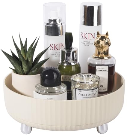 360 Rotating Makeup Perfume Organizer Skincare Tray, Small Beige