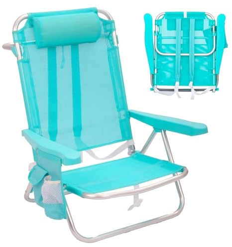 LOLAhome Silla Playa Plegable Mochila con Cojín y Reclinable, Aguamarina
