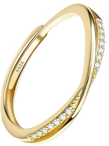 Bague Femme Argent 925 Ajustable avec Zircone Bague Fiançailles,Promesse,Mariage,Pouce,Bijoux Cadeaux Or, Argent, Or Rose, Design Classique Torsadé