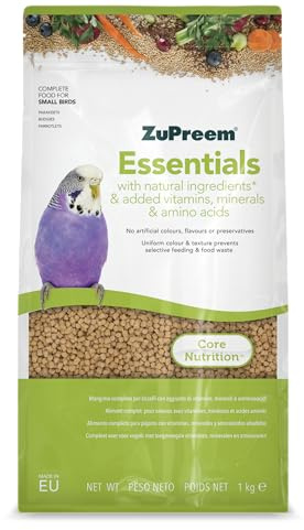 Zupreem Essentials Vogelfutter für Firmenvögel, natürliche Inhaltsstoffe, Vogelfutter, geeignet für Wellensittiche, australische Wellensittiche, kleine Papageien und andere kleine Vögel, 1 kg