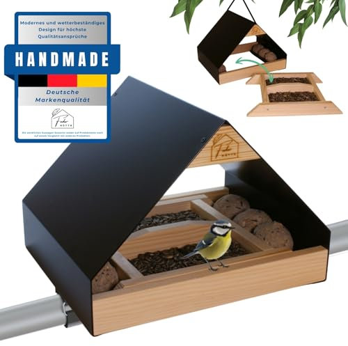 Federhütte® Premium Vogelhaus aus Aluminium – pulverbeschichtet, handgemacht, wetterfest, mit Set zur Balkonbefestigung & Aufhängung (Ohne Kamera Befestigung)