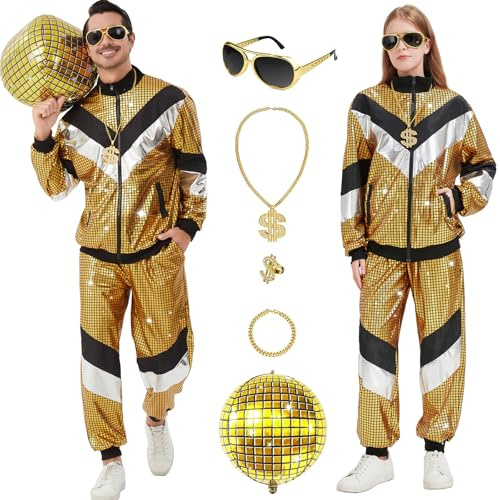 Ezuwail Costume da discoteca per uomo e donna, anni '70, '80, '90, tuta da festa, per coppie, discoteca, costumi di Halloween