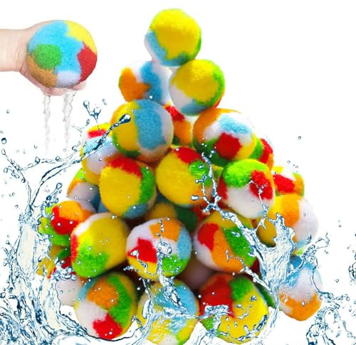 60pcs Reusable Water Sponge Balls | Cotton Splash Soaker Balls | Pool Water Balloons for Outdoor Toys and Games | Highly Absorbent Water Bombs Ball for swimming pool, Beach, Backyard Outdoor Play