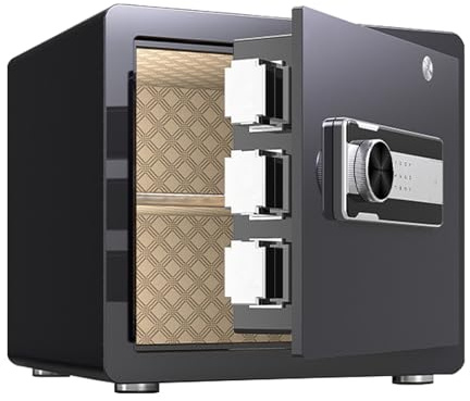 Caja fuerte digital ignífuga con llave y estante extraíble, almacenamiento seguro para dinero, joyas, documentos en casa, oficina, hotel