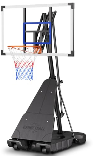 Asbest Basketball Hoop Outdoor with 44 Shatterproof Backboard, 5.09-10FT Adjustable Basketball Goal System, Portable Hoop with Wheels & Easy Adjustment for Driveway, Backyard, Court (Blue, 10FT)