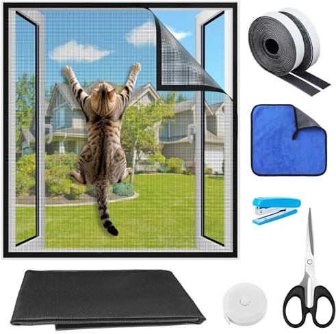 Protection Fenêtre Chat, Ajustable Moustiquaire Fenêtre Chat, Filet Fenetre Chats avec Moustiquaire Fenêtre Sans Perçage, Auto-adhésive Anti-Moustique Anti Insecte Protege Chats (100 * 130CM)