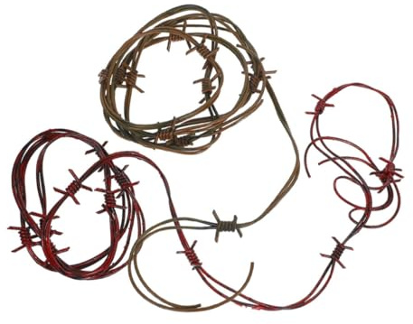 MAGICLULU 2pcs Fake Barbed Wire Garland Party Decoration for Halloween and Cowboy Parties, Plastic Simulation Rusted Wire Chains in Red and Brown for Haunted House and Cosplay