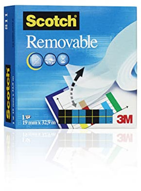 Scotch Ruban Adhésif Amovible Invisible - 19 mm x 33 m, 1 Rouleau - Ruban Adhésif à Usage Général pour la Réparation, l'Etiquetage et la Fermeture de Documents
