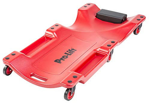 Pro-Lift Mechanic Plastic Creeper 40 Inch - Blow Molded Ergonomic HDPE Body with Padded Headrest & Dual Tool Trays - 350 Lbs Capacity Red