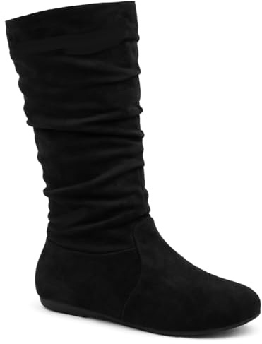 Wells Collection Womens Boots Soft Slouchy Flat Low Heel Mid-Calf Under Knee High, Black, 8.5