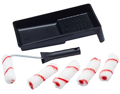 ProDec Contractor 7 Piece Woven 4 inch Mini Paint Rollers, Frame and Tray Set for A Smooth Finish Painting with Emulsion Paints on Interior Walls and Ceilings, 4