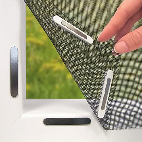 Hoberg Window Fly Screen with Innovative Magnetic Fastening | Fly net can be Individually Cut to Size up to 150 x 130 cm, no Drilling or screwing | Attach Mosquito net with 16 Magnets [Black]