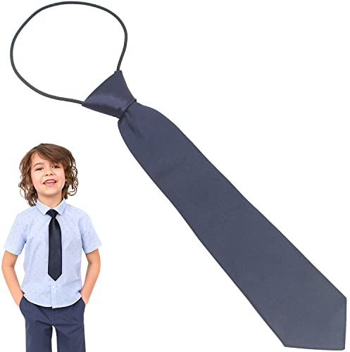 LRMYS Cravate pré-nouée de 29 cm pour enfants, taille unique, satin élastique, couleur unie, pour garçons et filles, cravate formelle pour mariage, remise de diplôme, uniformes scolaires, bleu marine,