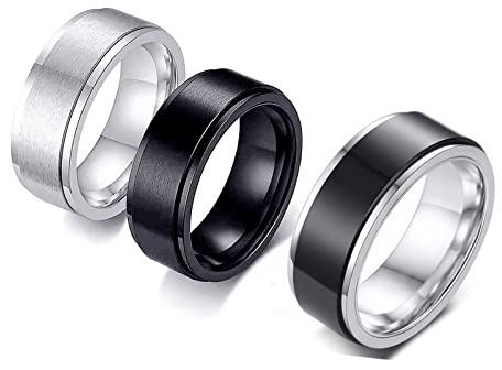 Colrid 3 Piezas Anillos Hombre, Anillos Hombre Acero Inoxidable, Giratorio Hombre Anillos de Acero, Anillos Cadena Negro Vintage Juego de Anillos Giratorios Anillos Gótico Punk Promesa de Boda Anillo