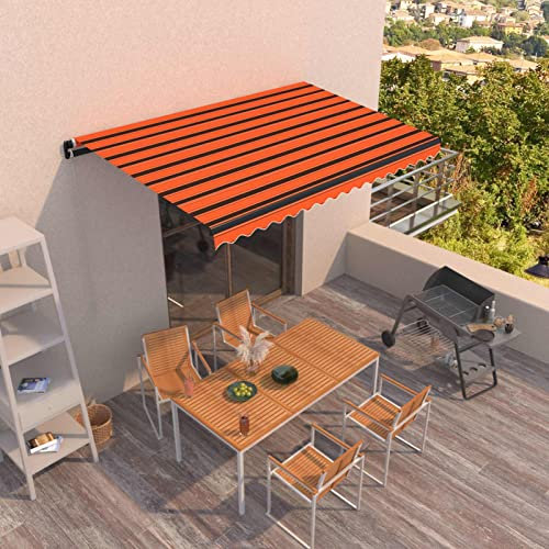 Yolola Tenda da sole retrattile con braccio articolato, tenda da sole retrattile, funzionamento a mano, per balcone, parasole, angolo e altezza regolabili, 450 x 350 cm, arancione e marrone