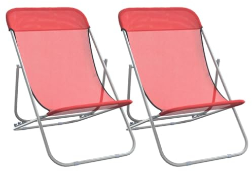vidaXL Strandstuhl 2 STK., Gartenstuhl Verstellbar Klappbar, Stuhl Campingstuhl mit Stahlrahmen, Klappstuhl Liegestuhl, Rot Textilene Pulverbeschichteter Stahl