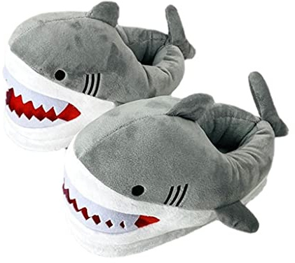 EHJRE Créatif Requin En Peluche Pantoufles Nouveauté Forme de Requin Drôle Décontracté Chaud Dessin Animé Chambre Adulte Unisexe Hommes, Gris