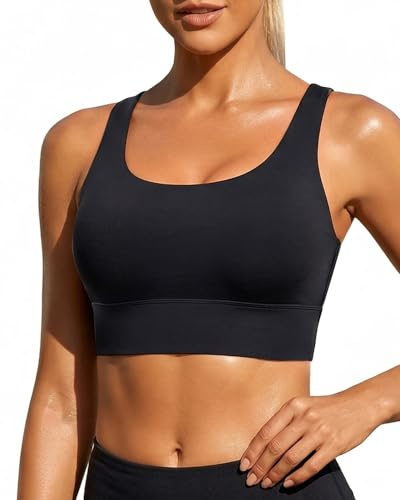 Yonique Women Sports Bra Bikini Top Only Swim Bra Athletic Swim Top Scoop Neck Bathing Suit Top Black M