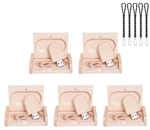 Meiyuexiang 5-pack trä USB-flashenhet lagringspinne minnessticka med trälåda 2.0 USB 32 GB