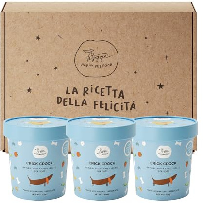 Biscotti per Cani senza Cereali, senza Glutine | SET X3 Biscotti Cane Crick Crok proteina d'Insetto Mela, Frutta e Verdura | Snack per Cani sensibili e con Dermatite | 300 gr | Snack Hygge Dog