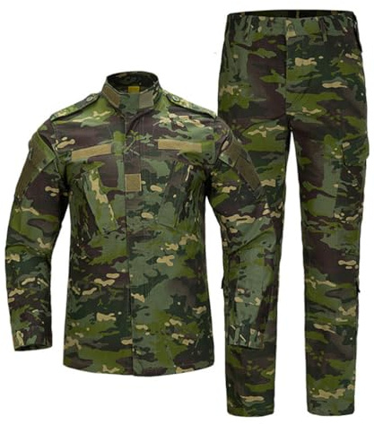 Oanviso Homme Tactique de Costume Vêtements 2 Pièces Manteau avec Capuche Impermeable Veste de Pluie Hiver Uniforme Militaire Tenue de Combat Camouflage Cargo Pantalon B Vert Foncé 3XL