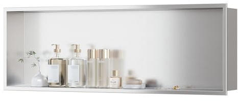 Qeke Niche Ducha INOX, Niche empotrable en cuarto de baño, Nicho de pared empotrado, estante empotrado inoxidable, 90 cm, níquel cepillado
