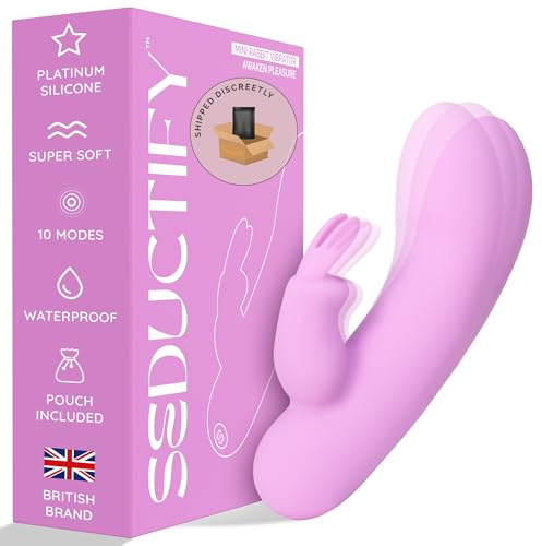 SEDUCTIFY - Mini Rabbit Vibrator Dildo Adult Sex Toy for Women with 10 Vibrating Modes [Dual G-Spot & Clitoral, Premium Silicone, Lightweight] - Vibrator Female Sex Toy - Waterproof, Quiet, Body-Safe