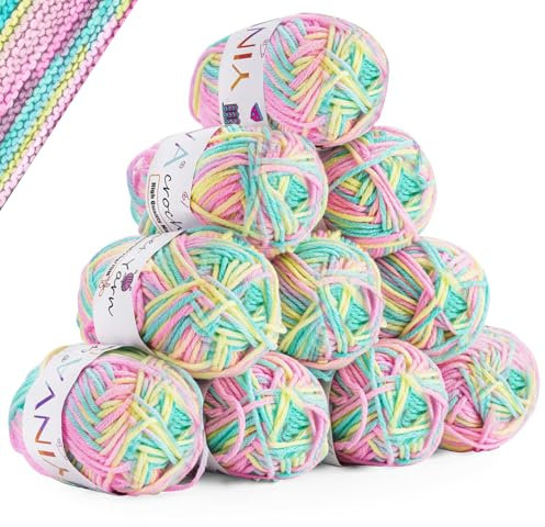 Häkelgarn Knäuel Set (10 x 25g 5-lagig) Acrylgarn Doppelstrickwolle für Häkelprojekt DIY Handwerk Decke Socken Puppen für Anfänger Erwachsene - Rosa