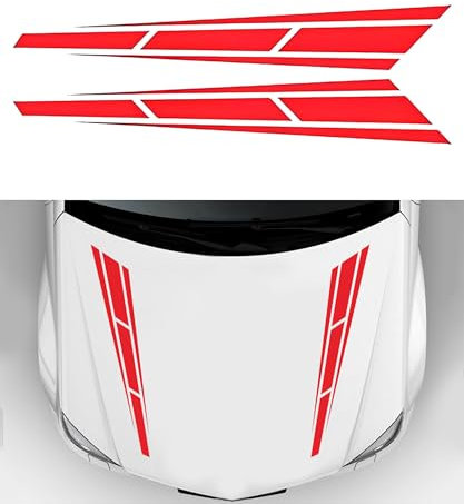 Flaconi 2PCS Adesivo per il Cofano Dell'auto,Adesivo a Strisce per Cofano Auto,Adesivi per Carrozzeria Auto, Strisce Adesive per Auto,Adesivo Auto,Adatto per Auto,Jeep,Camion,Camion,SUV,ecc (Rosso)