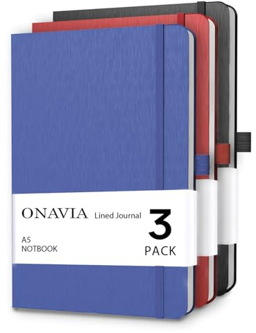 ONAVIA A5 Notebooks for Work, Lined Journal, 3 Pack, 160 Pages, Assorted
