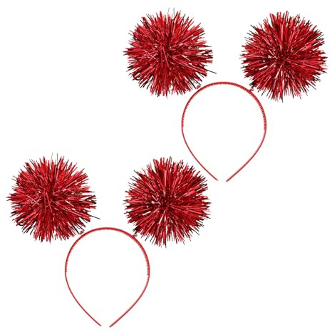 2 Pcs Foil Strips Pom Pom Headbands for Christmas, Tinsel Headbopper Headwear, Hair Accessories for Girls, Suitable for Birthday, Party, Festival Performance, Halloween, Cosplay, Christmas(2 Pcs, M)