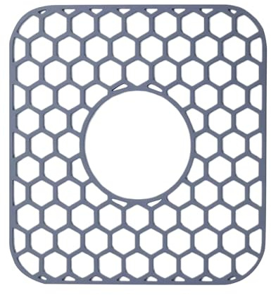 Kustimantu Protector para fregadero, inserto de silicona con tapa de espiga, alfombrilla antideslizante con desagüe central, secado rápido, protección contra salpicaduras para cocina y baño