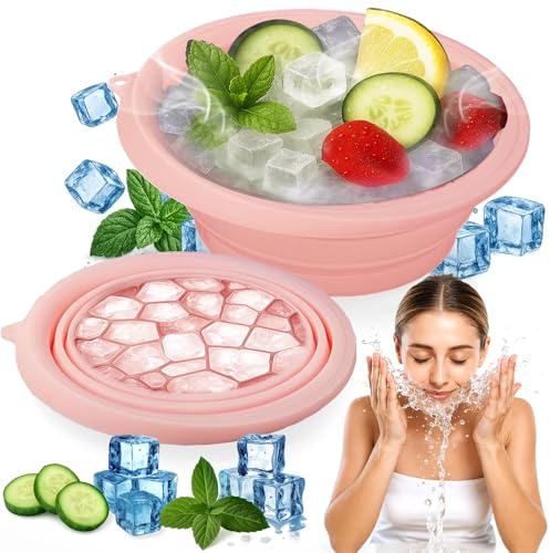 XANGNIER Face Bowl for Ice with Built-In Ice Tray – Collapsible Silicone Facial Ice Bath Bowl for Cold Plunge Therapy, Skin Tightening & Acne Relief – Black Portable Spa Tool for Home & Travel