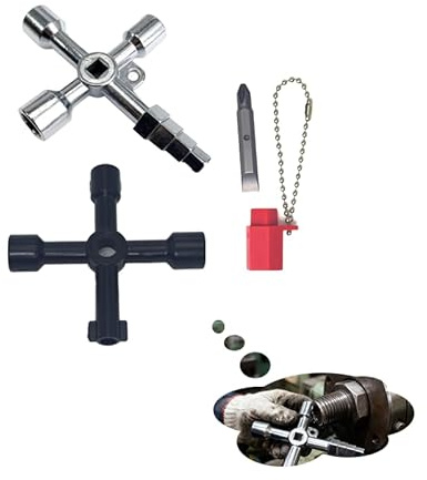 2 Clés Universelles Multifonctions 4 Voies – Clé En Croix Avec Embouts Triangle, Carré Et Pompier, Outil Pratique Pour Compteurs D’Eau, Armoires Électriques Et Applications Domestiques Et Professionne