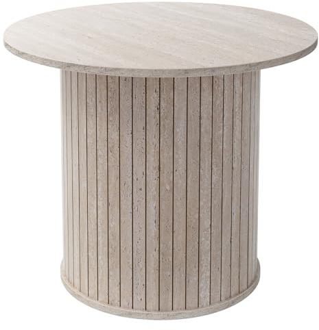 ML-Design Couchtisch rund Ø60 x 50 cm, Stein-Optik, Beige, Wohnzimmertisch mit überstehender Tischplatte, Beistelltisch ideal für Wohnzimmer, Kaffeetisch im modernen Stil, Sofatisch für Tee und Kaffee