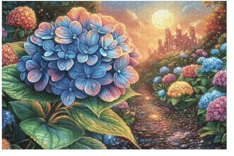 1000 Piece Jigsaw Puzzle for Adults Hydrangea Path 1000 PCS 75x50cm Beginner Level Puzzle for New Players Easy Assembly Smooth Experience All Ages Friendly Gift