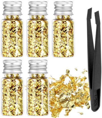 RAHHLIZS 6 Pcs Decorative Gold Flakes Multifunction Gold Leaf Foil Decor