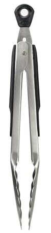 OXO International 28481 Good Grips Kitchen Tongs, Locking, Stainless Steel/Black, 9-In. - Quantity 6