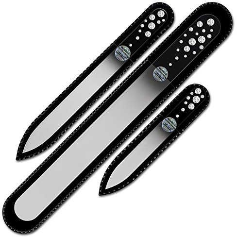 Conjunto de 3 limas de uñas de cristal decoradas con cristales - Lima de uñas artesanal de auténtico vidrio templado checo