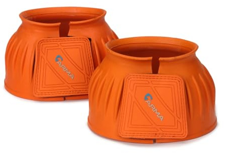 Shires Arma Overreach Bell Boots - 6mm Rubber Shock Absorbing Double Touch-Close - Multiple Sizes Orange/Pony
